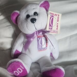 2001 Relay For Life Teddy Bear – White & Purple – American Cancer Society